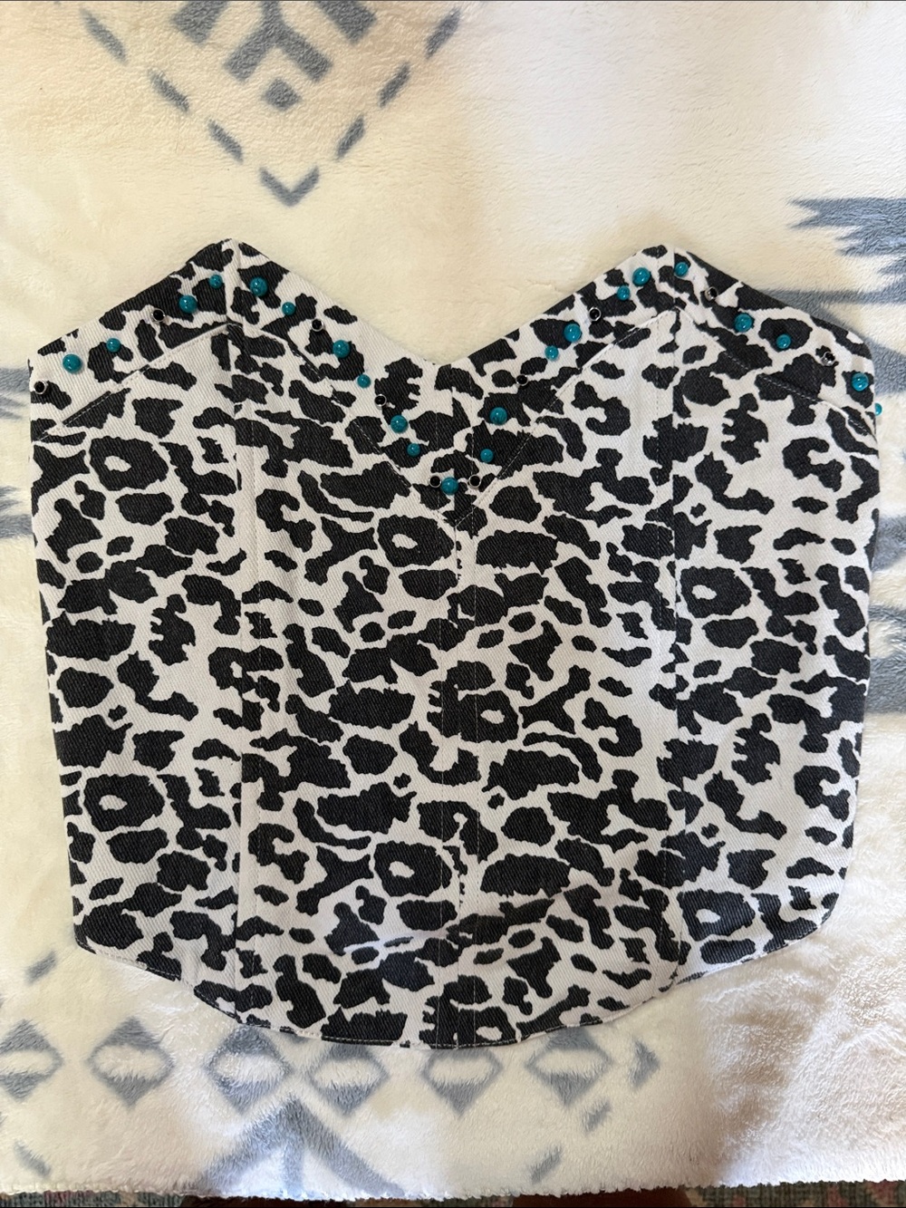 Buckle Black & White Leopard Print Strapless Camisole with Turquoise Studs